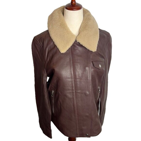 Madewell $625 Sherpa-Collar Asymmetric Zip-Front Jacket in Leather Size S NS382 - Picture 2 of 14